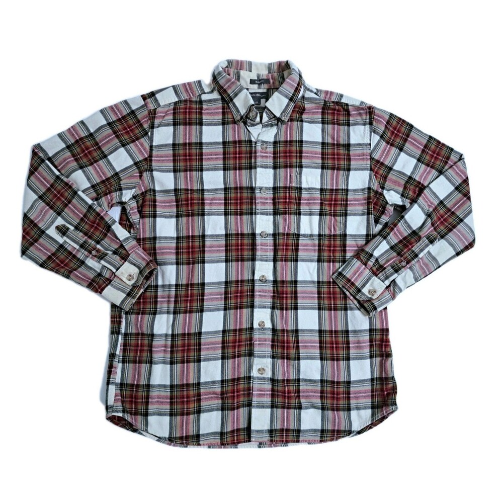 Eddie Bauer Men's Medium Flannel Plaid Button Up Shirt Red Tartan Lumberjack